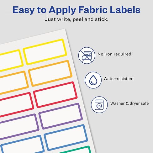 Avery No-Iron Fabric Name Labels, Rainbow Borders Preprinted Designs, Handwrite-Only, 24 Preprinted Labels (40706) in Kuwait