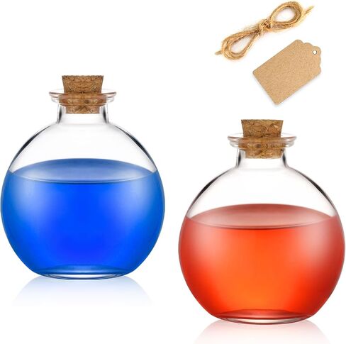 عبوتان من زجاجات جرعة زجاجية مع فلين برطمانات كروية فارغة بحجم 9 أونصة لزجاجة كروية شفافة مزخرفة للحرف اليدوية مع سدادة خشبية لديكور الهالوين in Kuwait