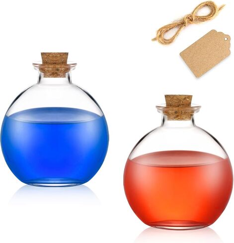 2 pack Glass Potion Bottles with Corks 9oz Empty Spherical Jars for DIY Crafts Decorative Clear Ball Bottle with Wood Stopper for Halloween Decor in Saudi Arabia