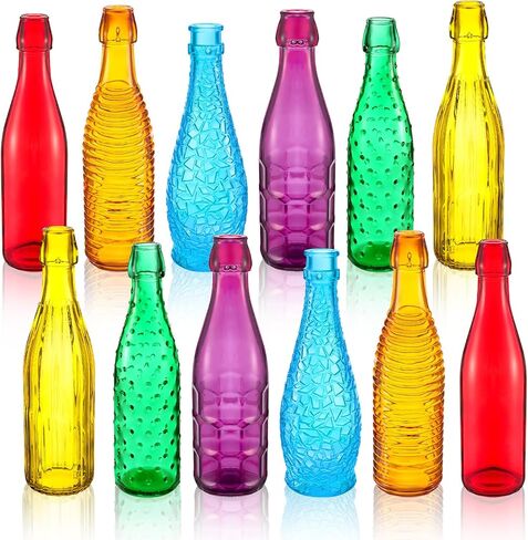 Zhehao 12 Pcs Decorative Colored Glass Bottles 6 Shapes Garden Wine Bottles Colorful Empty Glass Container Vases for Tree Garden Yard Outdoor Home Decorations, 6 Colors in Saudi Arabia