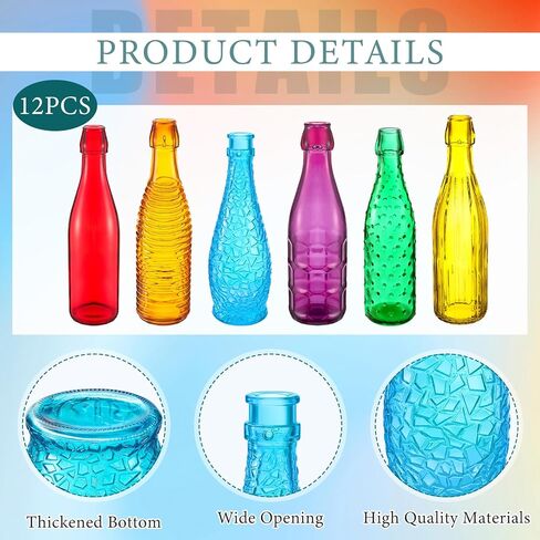 Zhehao 12 Pcs Decorative Colored Glass Bottles 6 Shapes Garden Wine Bottles Colorful Empty Glass Container Vases for Tree Garden Yard Outdoor Home Decorations, 6 Colors in Saudi Arabia