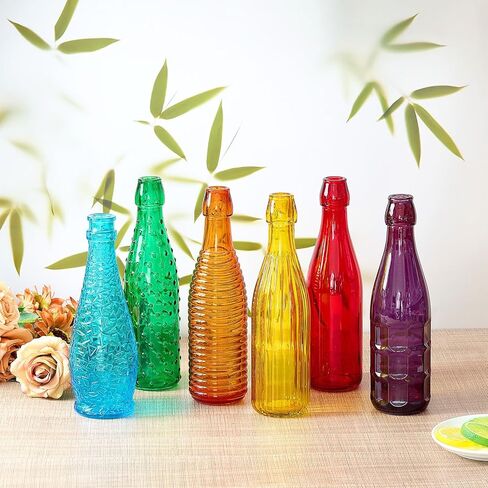 Zhehao 12 Pcs Decorative Colored Glass Bottles 6 Shapes Garden Wine Bottles Colorful Empty Glass Container Vases for Tree Garden Yard Outdoor Home Decorations, 6 Colors in Saudi Arabia
