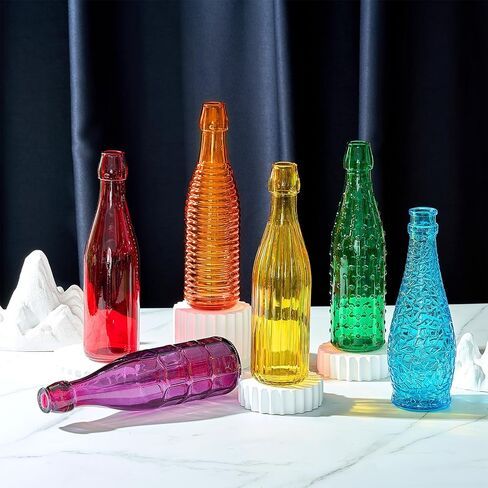 Zhehao 12 Pcs Decorative Colored Glass Bottles 6 Shapes Garden Wine Bottles Colorful Empty Glass Container Vases for Tree Garden Yard Outdoor Home Decorations, 6 Colors in Saudi Arabia