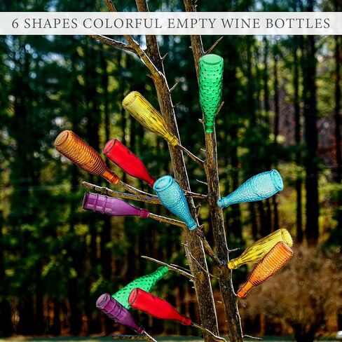 Zhehao 12 Pcs Decorative Colored Glass Bottles 6 Shapes Garden Wine Bottles Colorful Empty Glass Container Vases for Tree Garden Yard Outdoor Home Decorations, 6 Colors in Saudi Arabia
