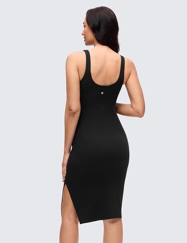 CRZ YOGA Butterluxe Maternity V Neck Nursing Midi Dress - Slit Sleeveless Casual Pregnancy Womens Bodycon Built in Bra Outfit in Saudi Arabia