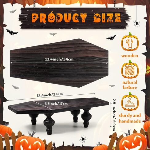 صينية تقديم نعش الهالوين مقاس 13.4 × 6.7 بوصة عرض طاولة التابوت القوطية مع 4 أرجل صينية خشبية عتيقة مخيفة لوحة محورية للهالوين لطاولة صحن الصابون وحامل القهوة وبار ديكور الحفلات القوطية in Kuwait