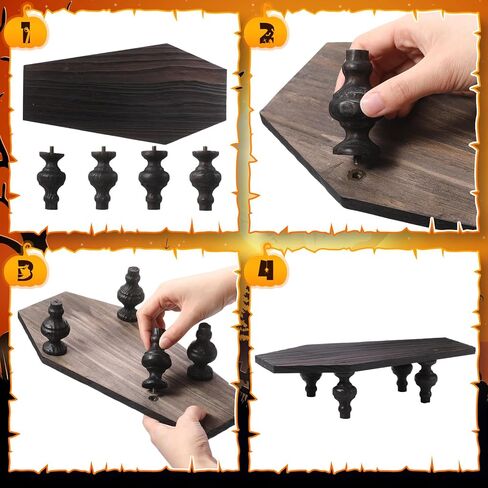 صينية تقديم نعش الهالوين مقاس 13.4 × 6.7 بوصة عرض طاولة التابوت القوطية مع 4 أرجل صينية خشبية عتيقة مخيفة لوحة محورية للهالوين لطاولة صحن الصابون وحامل القهوة وبار ديكور الحفلات القوطية in Kuwait