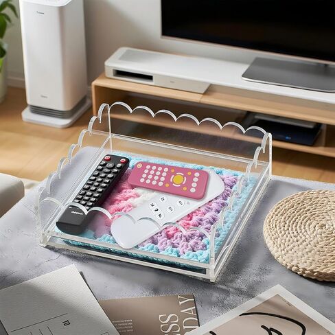 Scalloped Edge Acrylic Tray for Needlepoint Insert, 8x8 Clear Decorative Tray for Self Finishing Embroidery, Premium Thickened Acrylic Serving Tray with Removable Bottom for Home Decor and Gifts in Saudi Arabia