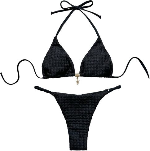 SHENHE Women's Thong Bikini Set 2 Piece Swimsuits Halter Triangle Textured Bathing Suits in Saudi Arabia
