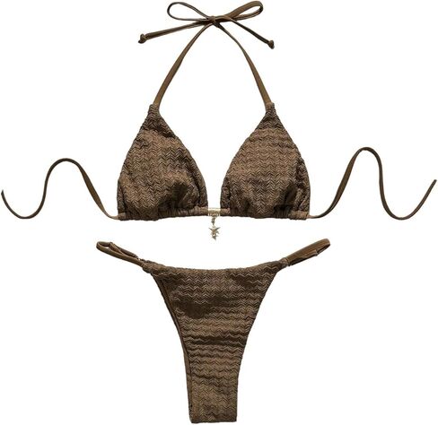 SHENHE Women's Thong Bikini Set 2 Piece Swimsuits Halter Triangle Textured Bathing Suits in Saudi Arabia