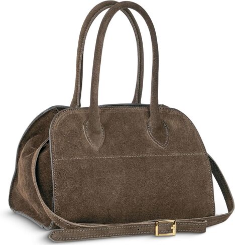 Italian Genuine Suede Top-Handle Bag for Women with Zipper & Adjustable Strap | Medium Structured Satchel Handbag in Kuwait