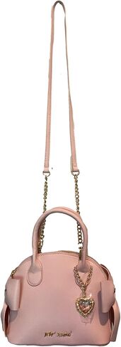 Betsey Johnson Holly Feminine MINI Double Sided Bow Detail W/Detachable Gold Tone Cameo Pendant Light Pink Faux Leather MINI Satchel Crossbody in Saudi Arabia