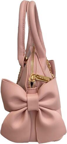 Betsey Johnson Holly Feminine MINI Double Sided Bow Detail W/Detachable Gold Tone Cameo Pendant Light Pink Faux Leather MINI Satchel Crossbody in Saudi Arabia
