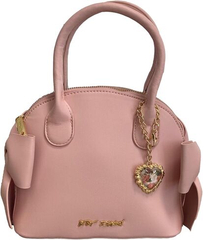 Betsey Johnson Holly Feminine MINI Double Sided Bow Detail W/Detachable Gold Tone Cameo Pendant Light Pink Faux Leather MINI Satchel Crossbody in Saudi Arabia