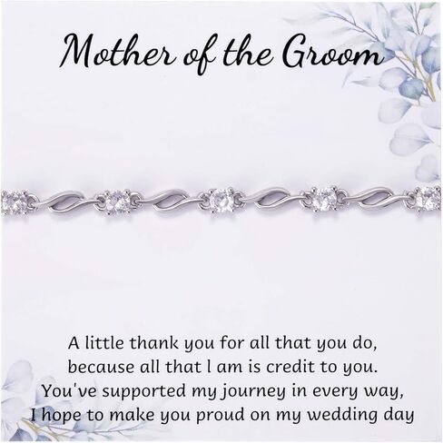Kvekstio Mother of The Groom Gift - Silver Plated CZ Stones Bracelet for Groom's Mom, Appreciate Mother Gifts on Wedding Day, Mom's Elegant Twist Bracelet from Son, Special Thank You Jewelry Gift in Saudi Arabia