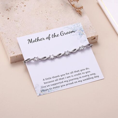 Kvekstio Mother of The Groom Gift - Silver Plated CZ Stones Bracelet for Groom's Mom, Appreciate Mother Gifts on Wedding Day, Mom's Elegant Twist Bracelet from Son, Special Thank You Jewelry Gift in Saudi Arabia