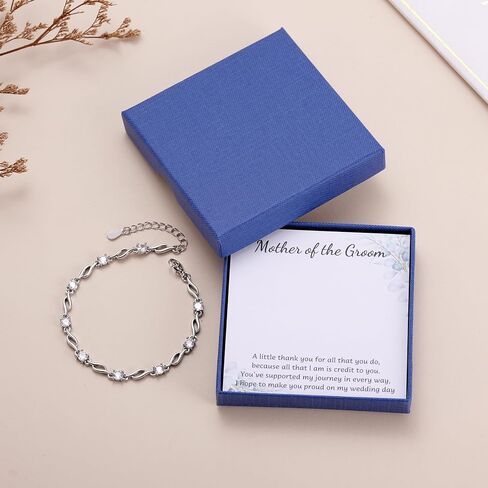 Kvekstio Mother of The Groom Gift - Silver Plated CZ Stones Bracelet for Groom's Mom, Appreciate Mother Gifts on Wedding Day, Mom's Elegant Twist Bracelet from Son, Special Thank You Jewelry Gift in Saudi Arabia
