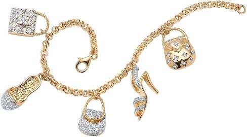 PalmBeach Goldtone Round Pave Cubic Zirconia Purse and Shoe Fashion Charm Bracelet 7.5 inches in Saudi Arabia