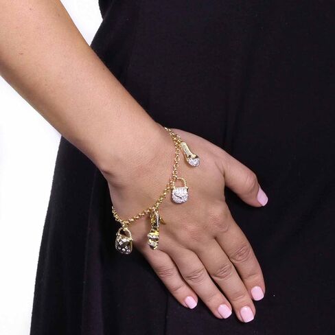 PalmBeach Goldtone Round Pave Cubic Zirconia Purse and Shoe Fashion Charm Bracelet 7.5 inches in Saudi Arabia