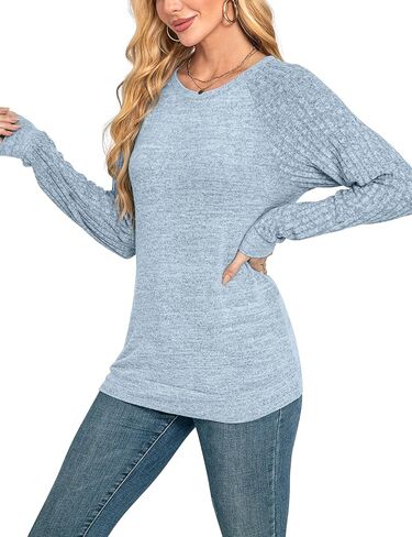 قمصان Desol بأكمام طويلة للنساء، قمصان تونيك للنساء كاجوال فضفاضة برقبة دائرية، سترات صوفية عصرية لخريف 2025 in Kuwait