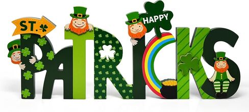 Happy St. Patrick's Day Wooden Screen Sign Decor Hinged Green Wood Shamrocks Leprechauns Rainbow for Home Tabletop Tiered Tray Centerpiece Decorations in Saudi Arabia