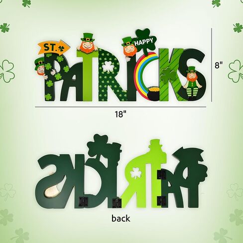 Happy St. Patrick's Day Wooden Screen Sign Decor Hinged Green Wood Shamrocks Leprechauns Rainbow for Home Tabletop Tiered Tray Centerpiece Decorations in Saudi Arabia