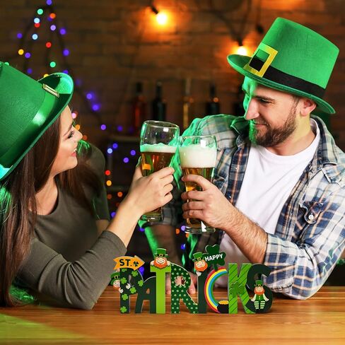 Happy St. Patrick's Day Wooden Screen Sign Decor Hinged Green Wood Shamrocks Leprechauns Rainbow for Home Tabletop Tiered Tray Centerpiece Decorations in Saudi Arabia