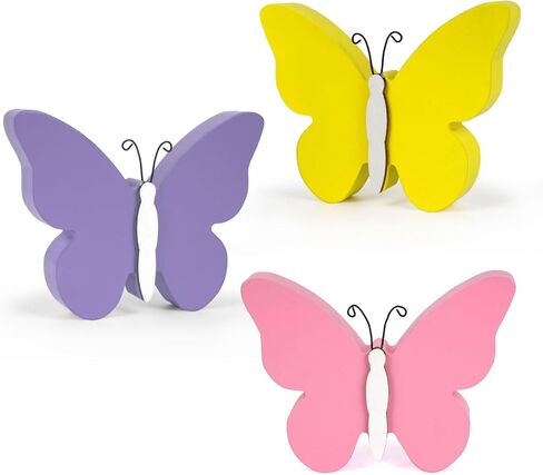 3Pcs Spring Butterfly Decorations for Home, Rustic Wooden Butterfly Decorative Accessories Spring Table Centerpiece Tiered Tray Decor in Saudi Arabia