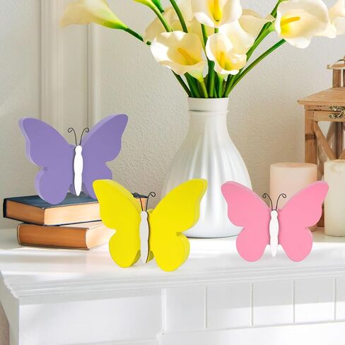 3Pcs Spring Butterfly Decorations for Home, Rustic Wooden Butterfly Decorative Accessories Spring Table Centerpiece Tiered Tray Decor in Saudi Arabia