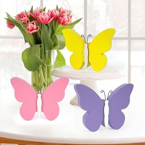 3Pcs Spring Butterfly Decorations for Home, Rustic Wooden Butterfly Decorative Accessories Spring Table Centerpiece Tiered Tray Decor in Saudi Arabia