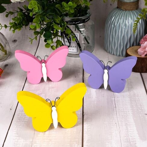 3Pcs Spring Butterfly Decorations for Home, Rustic Wooden Butterfly Decorative Accessories Spring Table Centerpiece Tiered Tray Decor in Saudi Arabia