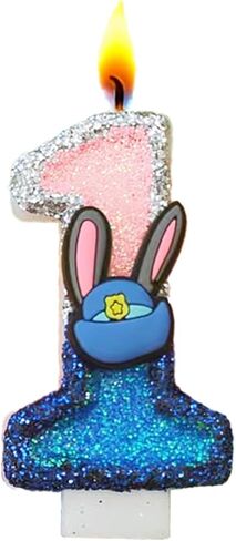 شموع أرقام عيد ميلاد الأرنب، شمعة لامعة على شكل حديقة حيوان باللونين الوردي والأزرق اللطيف للكيك، زينة لتزيين كعكة عيد ميلاد سعيد (رقم 4) in Kuwait