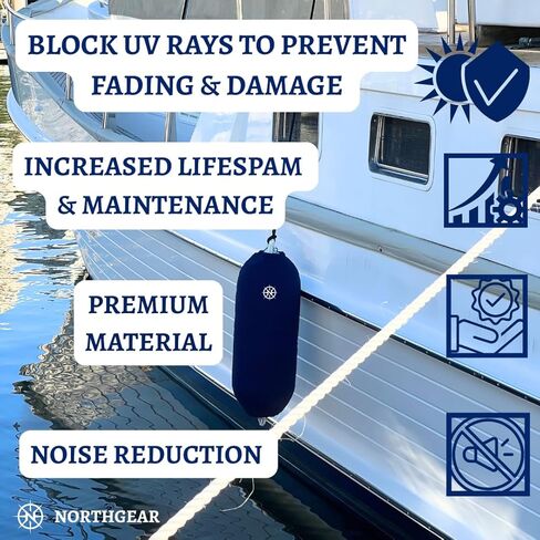 Boat Fender Covers 8"x23" Boat Bumper Cover Protects Against UV Damage and from Hull Rub Marks on Boat; Hard-Working, Durable Polyester Withstands Harsh Marine Environment, Navy Blue in Kuwait