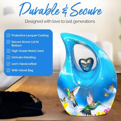 جرة حرق الجثث على شكل دمعة للرماد البشري - جرة جنازة للرماد للرجال والنساء - جرة دمعة تذكارية مصنوعة يدويًا للذكور والإناث - تكريم أحبائك مع جرة الدفن (أبيض فاتح، كبير) in Kuwait