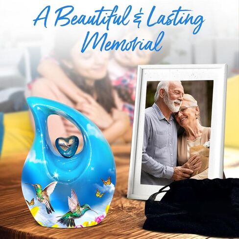 جرة حرق الجثث على شكل دمعة للرماد البشري - جرة جنازة للرماد للرجال والنساء - جرة دمعة تذكارية مصنوعة يدويًا للذكور والإناث - تكريم أحبائك مع جرة الدفن (أبيض فاتح، كبير) in Kuwait