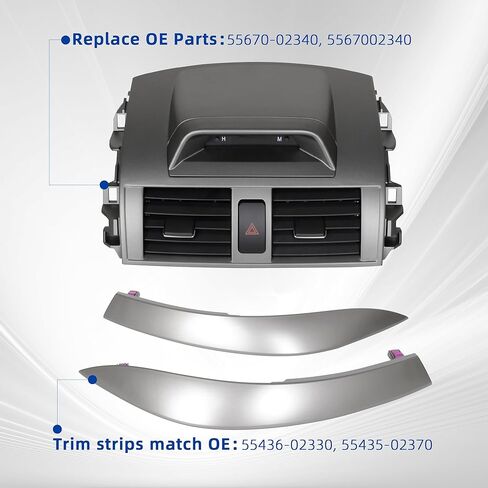 تنفيس سخان مكيف الهواء 5567002340 فتحة تهوية مركزية مزدوجة مع ساعة وشريط متوافق مع Toyota Corolla 2009-2013 مركز لوحة القيادة منفذ الهواء كوة استبدال OE 55670-02340 55436-02330 in Saudi Arabia