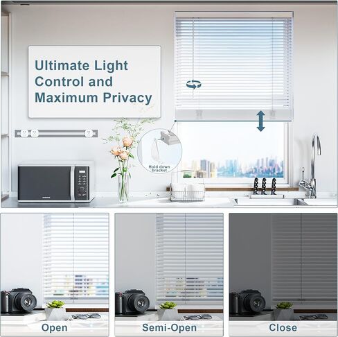 szximu 1 "الستائر اللاسلكية للنوافذ الداخلية، 60" ث × 64 "ح ستائر النوافذ، تصفية الضوء الأفقي الصغير أعمى، الستائر البيضاء والظلال للمنزل مكتب غرفة نوم المطبخ غرفة المعيشة in Kuwait