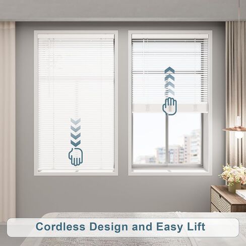 szximu 1 "الستائر اللاسلكية للنوافذ الداخلية، 60" ث × 64 "ح ستائر النوافذ، تصفية الضوء الأفقي الصغير أعمى، الستائر البيضاء والظلال للمنزل مكتب غرفة نوم المطبخ غرفة المعيشة in Kuwait