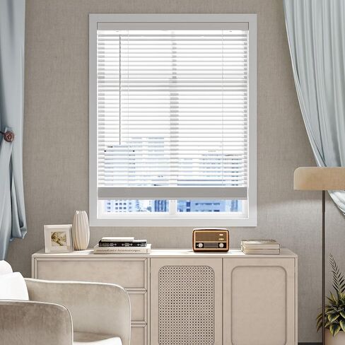 szximu 1 "الستائر اللاسلكية للنوافذ الداخلية، 60" ث × 64 "ح ستائر النوافذ، تصفية الضوء الأفقي الصغير أعمى، الستائر البيضاء والظلال للمنزل مكتب غرفة نوم المطبخ غرفة المعيشة in Kuwait