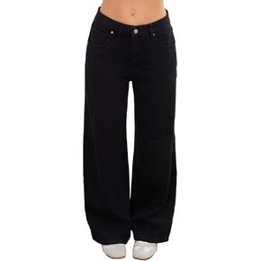 Adjustable Waist Straight Leg Jeans for Women Y2K Baggy Jeans with Snap-Button Mid Low Rise Denim Pants in Saudi Arabia