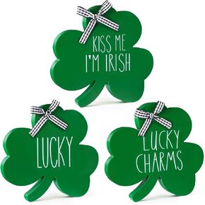 3 قطع لافتات خشبية لطاولة عيد القديس باتريك، علامة أيرلندية ذات طابع شامروك سانت باتريك من الخشب لتزيين الطاولة، كتل شامروك خضراء، لافتة سحرية محظوظة لحفلات ديكور المنزل في المزرعة in Kuwait