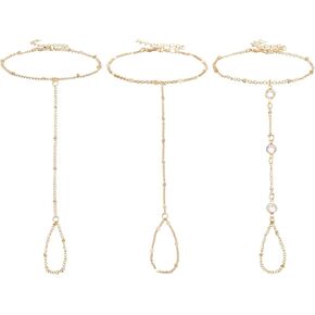3 Pack Gold Hand Chain Bracelet Set for Women – Dainty Layered Finger Ring Bracelets, Boho Wrist Accessory for Wedding Prom Beach Party, Elegant Hand Jewelry Gift for Bridesmaids Daughter in Kuwait