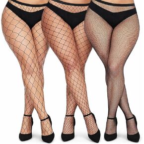 Plus Size Fishnet Tights Fishnet Stockings Women's High Waist Stockings Plus Size Pantyhose Black Fishnets Can Be Paired with Dresses Skirts 3 Pcs in Kuwait