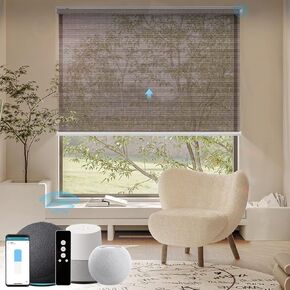 ظلال آلية 70% ستائر تعتيم ذكية تعمل مع HomeKit Alexa Google Home ستائر كهربائية مع جهاز تحكم عن بعد لظل النوافذ لغرفة المعيشة المنزلية الذكية حجم مخصص، كتان كراميل in Kuwait
