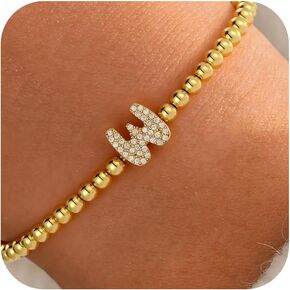 Zircon Initial Bracelet for Women - Easter Basket Stuffers for Women, Dainty 14K Gold Plated Beaded Bracelets for Women Trendy Letter A-Z Personalized Jewelry Gifts in Saudi Arabia