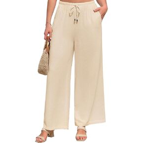 Linen Pants for Women Plus Size Wide Leg Palazzo Pant 2026 Summer Pant Flowy Beach Boho Pant Casual Work Trouser XL-4XL in Kuwait