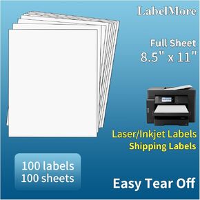 100 ورقة من LabelMore، ورق ملصقات قابل للطباعة، ورقة ورق طابعة لاصقة مقاس 8.5 بوصة × 11 بوصة لطابعات الليزر وطابعات الحبر in Kuwait