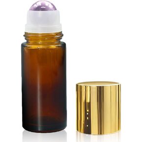 Rose Quartz Roller Bottles for Essential Oils, 50ml Refillable Amber Glass Roll On Bottles with Natural Crystal Roller Balls, Leak-Proof Travel Perfume Bottle with Gold Caps in Kuwait