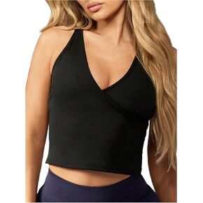 OYOANGLE Women's Criss Cross Workout Tank Top Wrap V Neck Sleeveless Fitted Yoga Gym Exercise Crop Tops in Kuwait