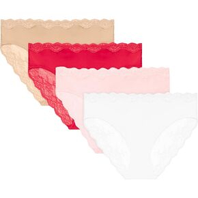 Maidenform Women's Underwear Bikini, 4-Pack, Cheeky Bikini Lace Underwear, Mid-Rise Moderate Coverage Bikini Pack in Kuwait